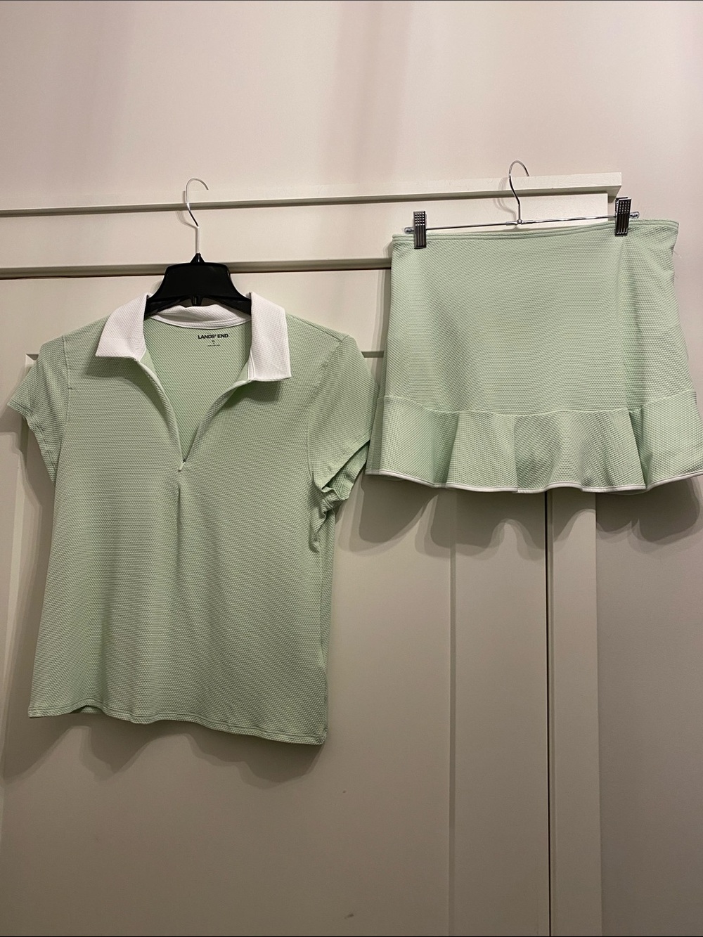 Lands' End Mint Green Polo Top with Ruffle Hem Skort.
